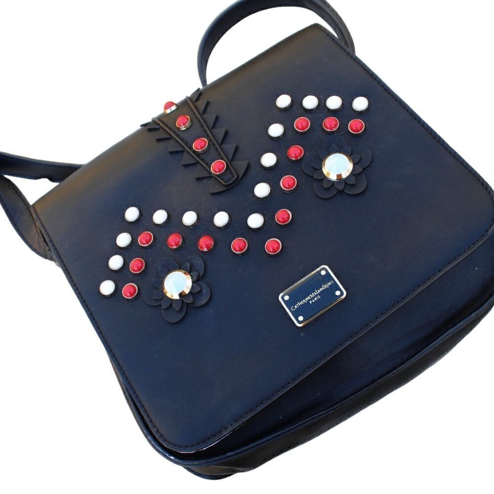 Catherine Malandrino Bag| Black Crossbody Purse with Stones | Crossbody Bag | Re
